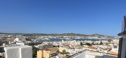 Penthouse in a privileged location in the old town with unbeatable views over Ibiza for sale. The apartment impresses with its bright and spacious rooms with beautiful high ceilings. Several terraces on different levels invite you to relax with frien...