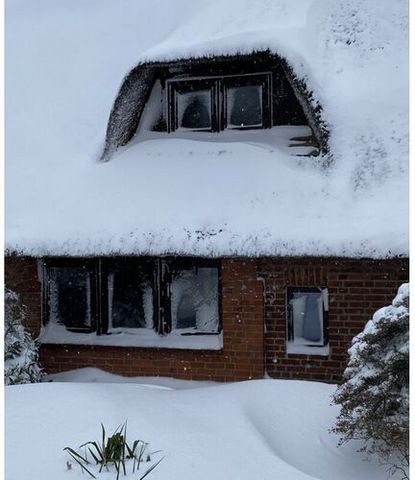 Das Ferienhaus ist eine Doppelhaushälfte unter Reetdach. Im Erdgeschoss befindet sich ein Schlafzimmer mit Doppelbett (1,60x2m,TV) , die Küche (E-Herd mit Ceranfeld, Backofen, Geschirrspüler, kleiner Kühlschrank, Kaffeemaschine, Mikrowelle, Wasserkoc...