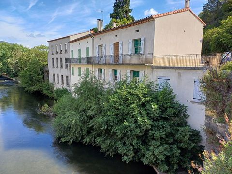 Charming house on the edge of a river with a terrace, close to the town center. In need of a refresher. Entrance. (5m²) Kitchen with cupboards (14.36m²) Living room with fireplace (29m²) opening onto a balcony 1 bedroom (10m²) 1 bedroom with cupboard...