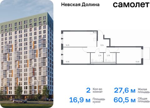 Продается 2-комн. квартира. Квартира расположена на 8 этаже 15 этажного монолитно-кирпичного дома (Корпус 1.3, Секция 2) в ЖК «Невская Долина» от группы «Самолет». «Невская Долина» - уютный квартал в скандинавском стиле рядом с набережной Невы. Наход...