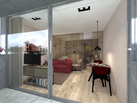 New 1 bedroom apartment with balcony of 13,3m2 in Matosinhos. This apartment features an open space equipped kitchen, a bedroom with built-in wardrobes, a full bathroom to support the bedroom and a balcony with access through the living room and bedr...