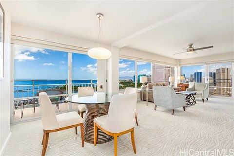 Wake up and enjoy your morning breakfast on the lanai with sweeping blue ocean and harbor views. Easy access to the beach, very close to both Waikiki and Ala Moana. This unit was fully renovated in 2014 and comes with granite couter tops, stainless s...