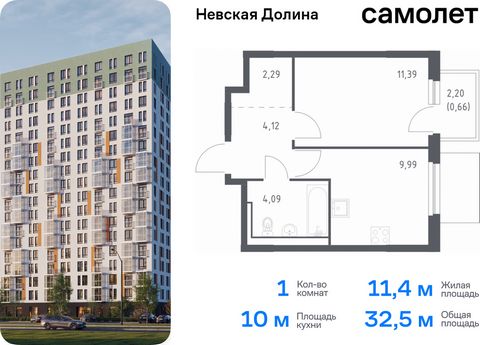 Продается 1-комн. квартира. Квартира расположена на 12 этаже 15 этажного монолитно-кирпичного дома (Корпус 1.3, Секция 2) в ЖК «Невская Долина» от группы «Самолет». «Невская Долина» - уютный квартал в скандинавском стиле рядом с набережной Невы. Нахо...