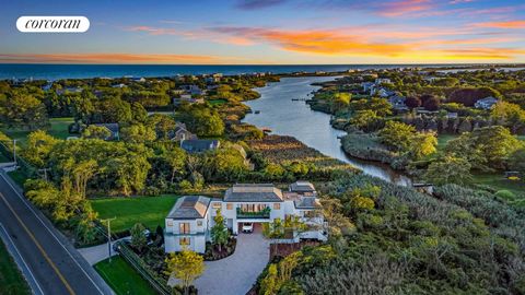 This amazing Bates modern gem has the best of the Hamptons! Stunning views, private access to Sam's creek/Mecox Bay, and a short walk to the ocean, with six bedrooms, six full and one-half baths, a waterside heated pool, spa, and large porcelain tile...