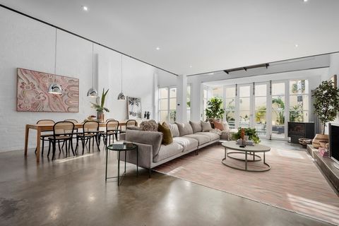 Evocatively reflecting its original warehouse aesthetics, this brilliantly converted solid brick residence’s expansive and sun-drenched dimensions provide inner urban lifestyle excellence in a serene pocket yet literally metres to the hustle and bust...