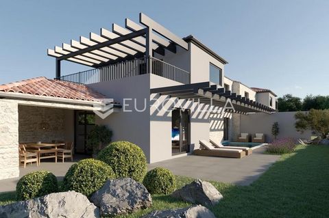 Istria, Šišan - newly offered, a beautiful modern semi-detached house with a swimming pool. The property consists of a ground floor and a first floor. On the ground floor of the property, you will be greeted by an entrance hall with a wardrobe space,...