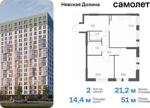 Продается 2-комн. квартира. Квартира расположена на 1 этаже 17 этажного монолитно-кирпичного дома (Корпус 1.2, Секция 1) в ЖК «Невская Долина» от группы «Самолет». «Невская Долина» - уютный квартал в скандинавском стиле рядом с набережной Невы. Наход...