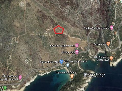Thasos, Alyki. For sale a plot of land of 6.603 sq.m. out of  city plan, sloping, angular, facade 70 m. This parcel has a state title. Alongside one side the parcel has access to the main farm road with a width of six meters. The other side, facing t...