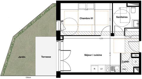 HAUT D' IDRON - Au sein d'une résidence qui sera livrée en 2026, appartement 2 pièces de 39,57m2 avec jardin composé comme suit : une entrée avec cellier, une pièce de vie donnant sur une belle terrasse de 6 m2, une cuisine ouverte, un cellier, une s...