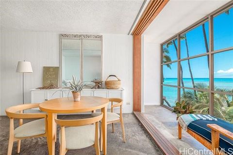 Discover the epitome of island living in this charming studio located on Oahu's prestigious Gold Coast. Combining original charm with modern comforts, this meticulously maintained space offers a unique retreat. With fee simple oceanfront ownership an...