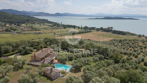 Questa bellissima proprietà si trova a metà collina sopra il Lago Trasimeno di cui gode una stupenda vista. La casa principale è un vecchio casale che è stato intonacato e offre al piano terra un ampio spazio aperto diviso in soggiorno e sala da pran...