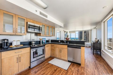 Step into luxury living in the heart of Kaka'ako with a stunning 180+ degree views of the vibrant cityscape, majestic mountains and shimmering ocean. Literally a wall of windows! In this coveted neighborhood Pacifica Honolulu offers a lifestyle of el...