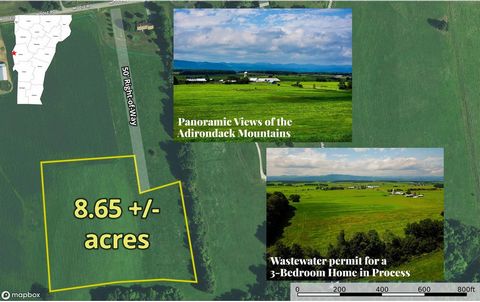 Explore this EXCEPTIONAL 8.65 +/- acres building lot located in the beautiful Lake Champlain community of Bridport, VT. You’ll enjoy simply stunning panoramic views of the Adirondack Mountains to the west on this elevated & private lot. Ideally suite...