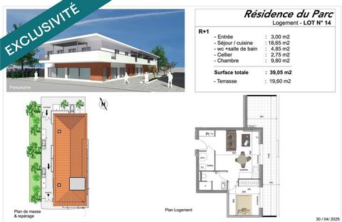 Appartement T2, plein centre, toutes commodités à pied, avec spacieux balcon terrasse de près de 20 m²