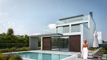 These contemporary, detached villas are under construction and have 3 en-suite bedrooms and open plan living areas. The construction and finishing are high quality and each villa has a garden, terraces on each level and a private pool. The villas ove...