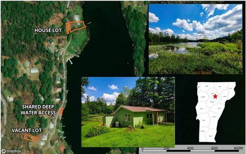 This small home is in need of complete interior rehab but is located on a 0.26+/- acre waterfront lot. Sited on Woodbury Vermont’s famous Sabin Pond, it features 632 SF on a concrete crawlspace foundation with 43 feet of direct lake frontage. The wat...