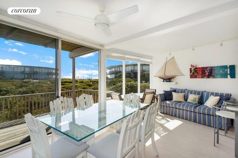 Round Dune is a 76 unit, oceanfront co-op on Dune Road in East Quogue. Unit B1 is a rare one bedroom, one and a half bath, first floor unit, offers 250 sf additional space than most units, accommodating six overnight guests. Featuring open plan livin...