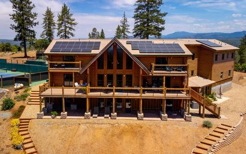 FIRST TIME ON THE MARKET! Built by two Bay Area tennis pros with a BIG Dream! Took over 20 mos of work and 6 yrs of planning and permitting. Spectacular one-of-a-kind, 8000+ sq' log cabin architecture set on 5 acres hilltop in Murphys, between Lake T...