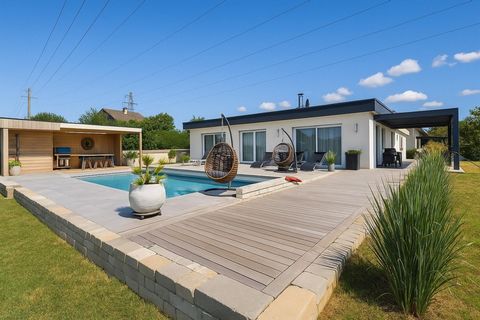 Maison contemporaine de plain pied sur sous sol complet avec piscine et pool house