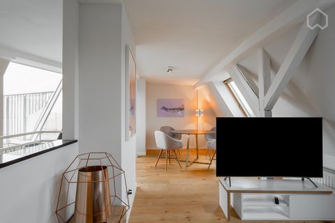 Beautiful fully furnished bright 3-room attic maisonette apartment (4th + 5th floor) in a listed old building with oak parquet flooring, fitted kitchen, washing machine, and bath in a quiet side street on Sudermannplatz. The apartment is due to the r...