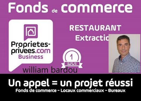 William BARDOU vous propose ce restaurant offrant : - Une cuisine équipée avec extraction, - 1 salle de restauration de 60 couverts, - divers espaces de stockage - Clientèle fidélisée depuis 30 ans. - Bail commercial 3/6/9 renouvelé, -Faible Loyer : ...